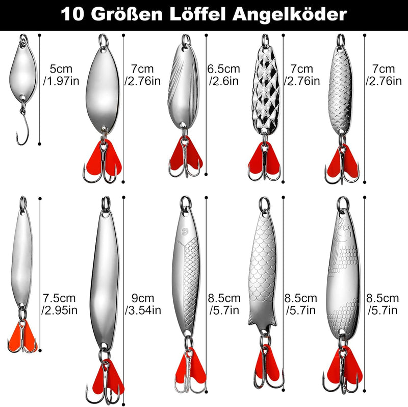 Laden Sie das Bild in Galerie -Viewer, Metalen vislepels set van 10 stuks 5 g en 8 g
