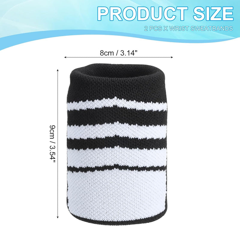Laden Sie das Bild in Galerie -Viewer, Sport polszweetbanden 2 stuks 9 x 8 cm zwart-wit – absorberende polsbandjes – fitness accessoires
