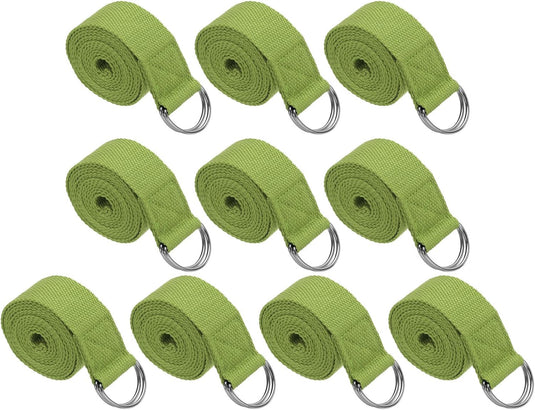 Yogariemen 10 stuks 180 x 3,8 cm van katoen met D-ring donkergroen – stretchbanden – yoga pilates accessoires