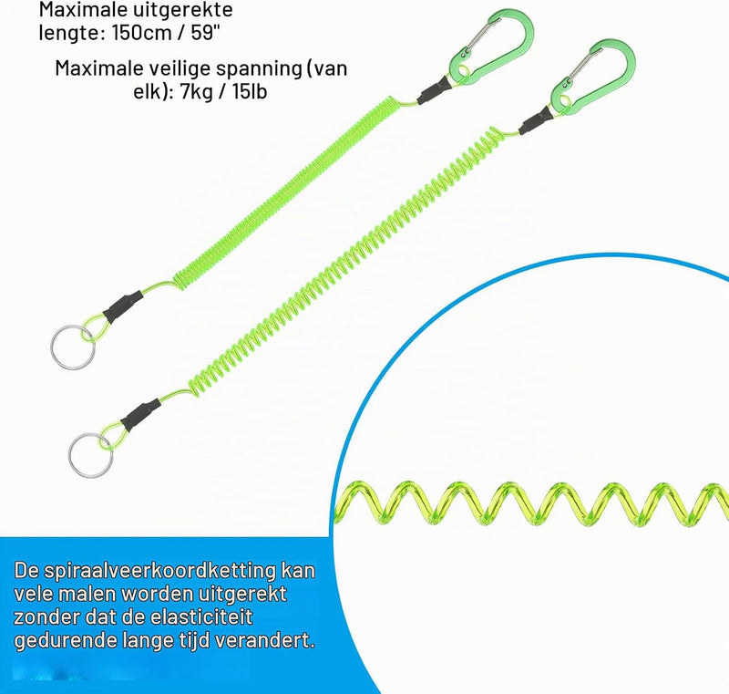Chargez l'image dans la visionneuse de la galerie, Spiraalkoorden 3 stuks uitschuifbaar tot 150 cm met clip groen – veiligheidslijnen – outdoor accessoires
