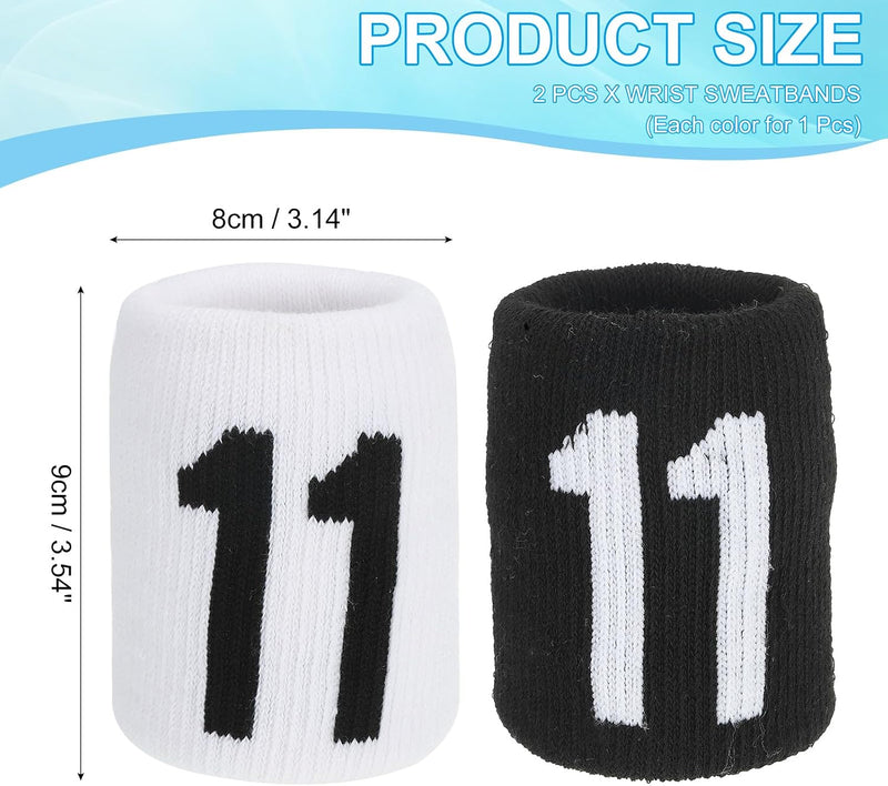 Laden Sie das Bild in Galerie -Viewer, Sport polszweetbanden 2 stuks 9 x 8 cm zwart-wit met nummer 11 – absorberende polsbandjes – fitness accessoires
