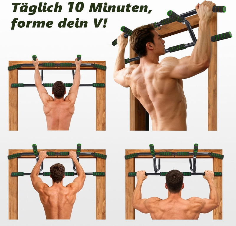 Load image into Gallery viewer, Optrekstang voor deurkozijn zonder boren tot 200 kg met antislip handgrepen – pull-up bar – krachttraining
