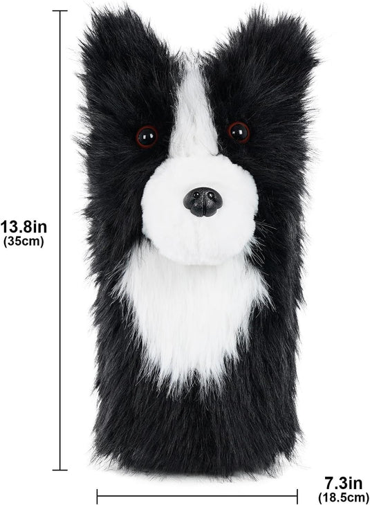Pluche golfclubhoes met border collie hondenontwerp voor drivers tot 460cc – hondenheadcover – golfcadeau