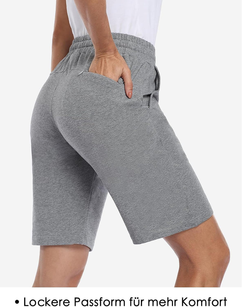 Load image into Gallery viewer, MOVE BEYOND Bermudashort voor dames, 36 cm lang, 3 zakken, atletische yoga, gym, sweatshorts met trekkoord, lounge, slaapshorts

