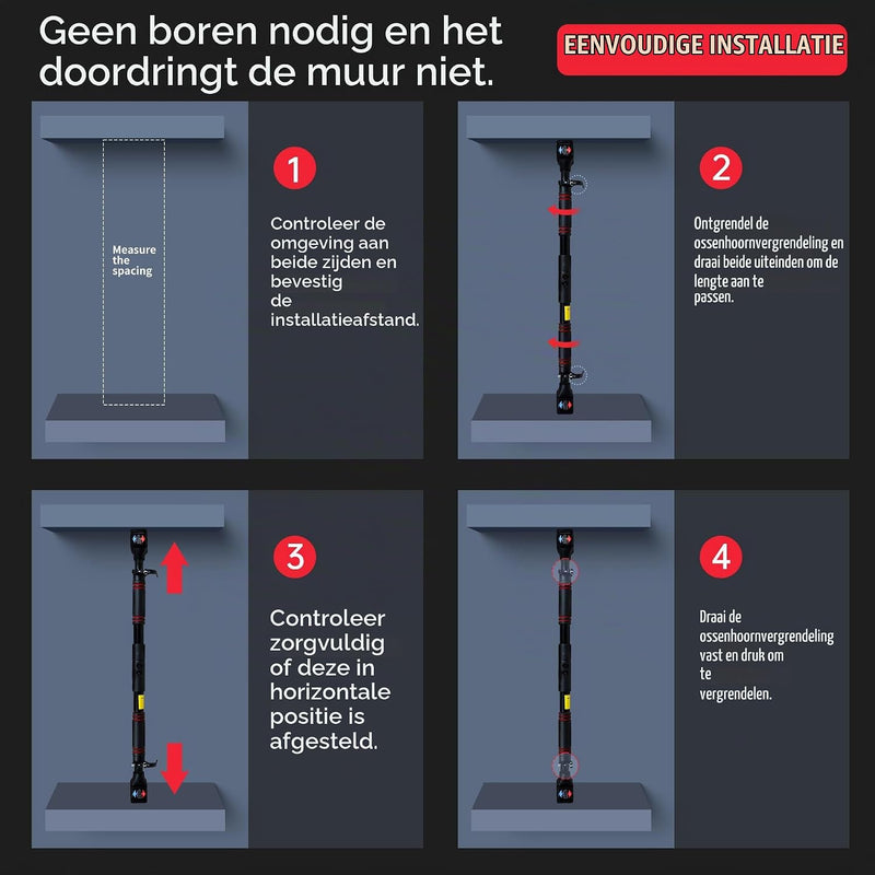Laad afbeelding in Galerijviewer, Verstelbare optrekstang voor deurkozijn 70-99 cm tot 150 kg rood – pull-up bar – krachttraining
