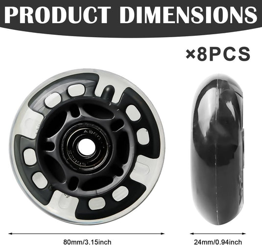 8 stuks inline skate rollen, 80 mm inline skate wielen met 8 stuks kogellagers, knipperende wielen, inline skate wielen, inline skate onderdelen, wielen voor inline skates - happygetfit.com