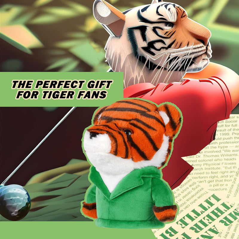 Laden Sie das Bild in Galerie -Viewer, Plüsch-Golfclubhülle mit Tiger in grüner Jacke für Driver bis 460cc – Tier-Headcover – Golfgeschenk
