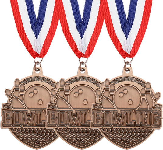 Bowling medailles 3 stuks goud zilver brons met neklinten – sportmedailles – prijzen en trofeeën