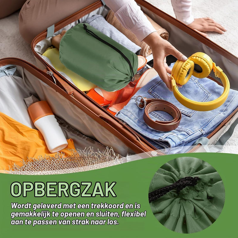 Laad afbeelding in Galerijviewer, Waterdichte opbergzak 34,5 x 67 cm met trekkoord donkergroen – stuff sack – camping accessoires
