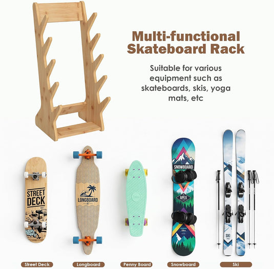 Skateboard vloerrek van hout met 5 vakken – vrijstaande boardhouder – skateboard opbergrek