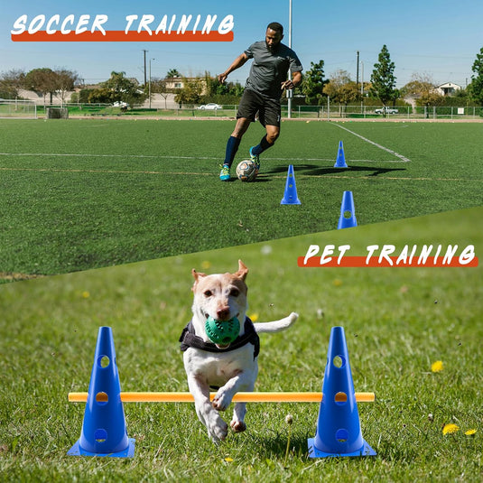 Agility hindernisset met 8 kegels en 8 verstelbare stangen – hondentraining – behendigheidsset