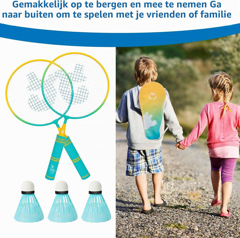 Bild im Galerie-Viewer laden, Badmintonset für Kinder mit 2 Schlägern à 44 cm, inklusive 3 Federbällen und Tragetasche – Junior-Badminton – Outdoor-Sport
