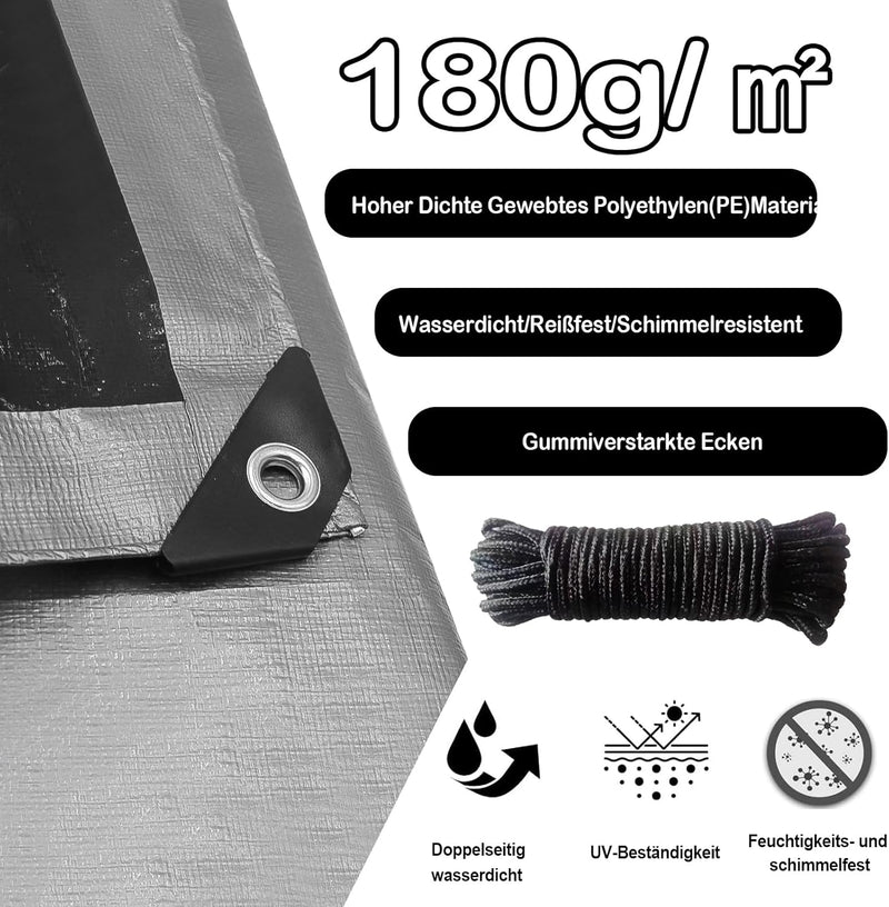 Laden Sie das Bild in Galerie -Viewer, Waterdicht afdekzeil 4 x 5 meter 180 g/m² met ogen groen-zilver – PE dekzeil – beschermzeil
