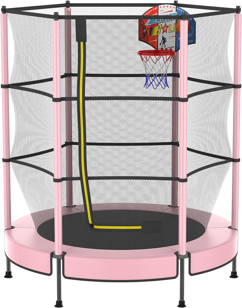Laad afbeelding in Galerijviewer, Kindertrampoline 145 cm met veiligheidsnet en verstelbare basketbalmand – trampoline – indoor outdoor
