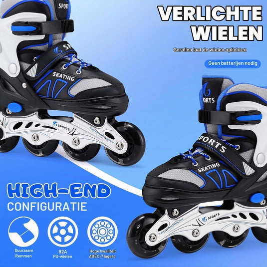 Verstelbare inline skates voor kinderen maat 32-36 met lichtgevende wielen – beginners rolschaatsen blauw