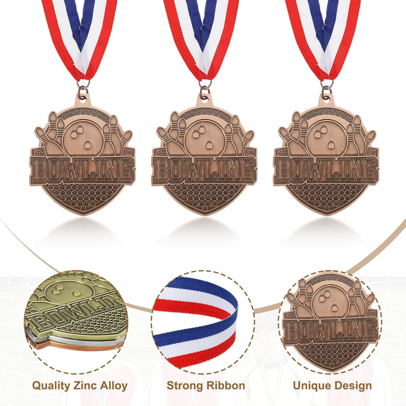 Carica immagine in Galleria Viewer, Bowling medailles 3 stuks goud zilver brons met neklinten – sportmedailles – prijzen en trofeeën
