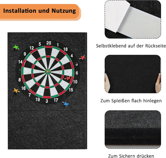 Dartbord-Wandschutz, 6 Stück aus selbstklebendem Filz, 30 x 30 cm – Dartwandpaneele – Dart-Rückwand