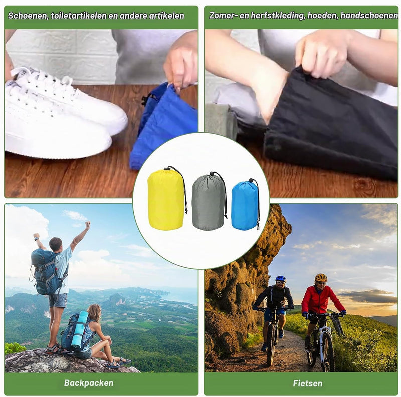 Chargez l'image dans la visionneuse de la galerie, Waterdichte opbergzak 16 x 32 cm met trekkoord zwart – stuff sack – camping accessoires
