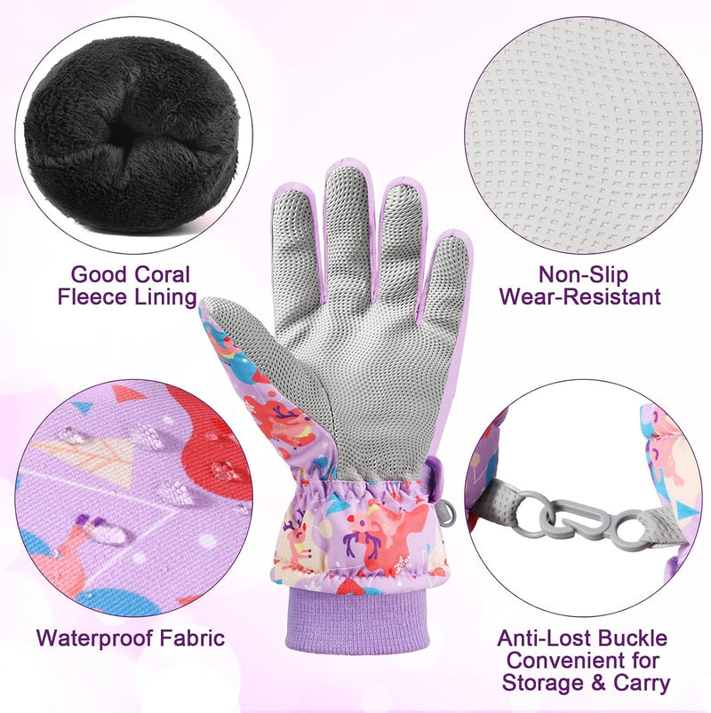 Laad afbeelding in Galerijviewer, Waterdichte skihandschoenen voor kinderen 4-6 jaar violet
