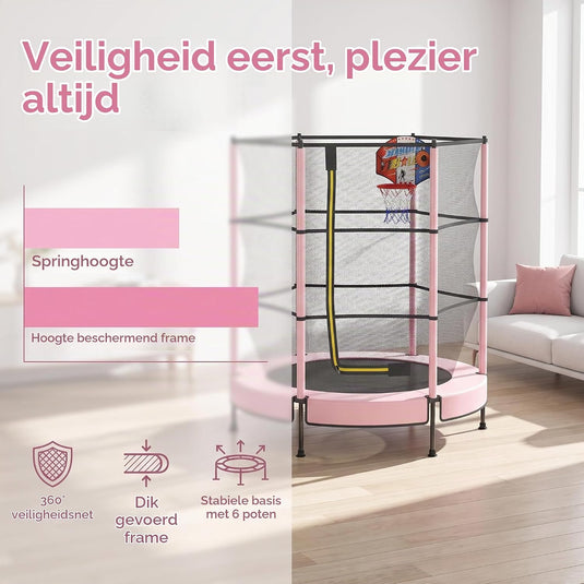 Kindertrampoline 145 cm met veiligheidsnet en verstelbare basketbalmand – trampoline – indoor outdoor