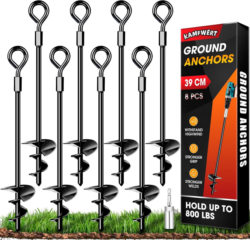 Laad afbeelding in Galerijviewer, 24 inch Trampoline Grondanker Set Van 4, Heavy Duty Ankerkit Voor Tent, Paviljoen, Schuur, Carport Enz., Sterke Wind Tot 145 km/u, Zwart
