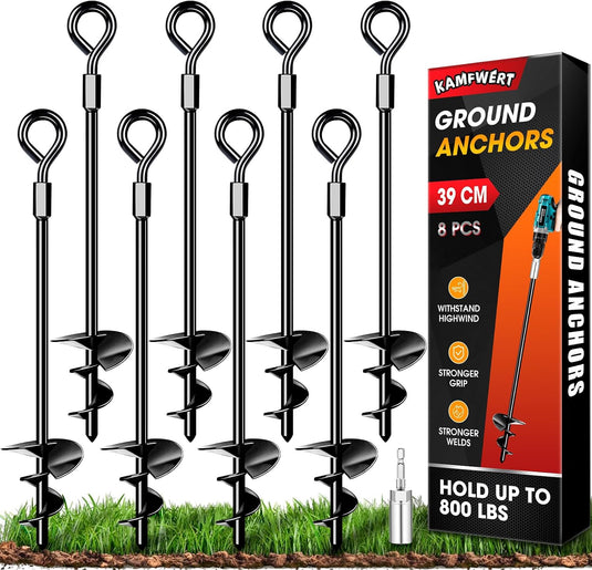 24 inch Trampoline Grondanker Set Van 4, Heavy Duty Ankerkit Voor Tent, Paviljoen, Schuur, Carport Enz., Sterke Wind Tot 145 km/u, Zwart