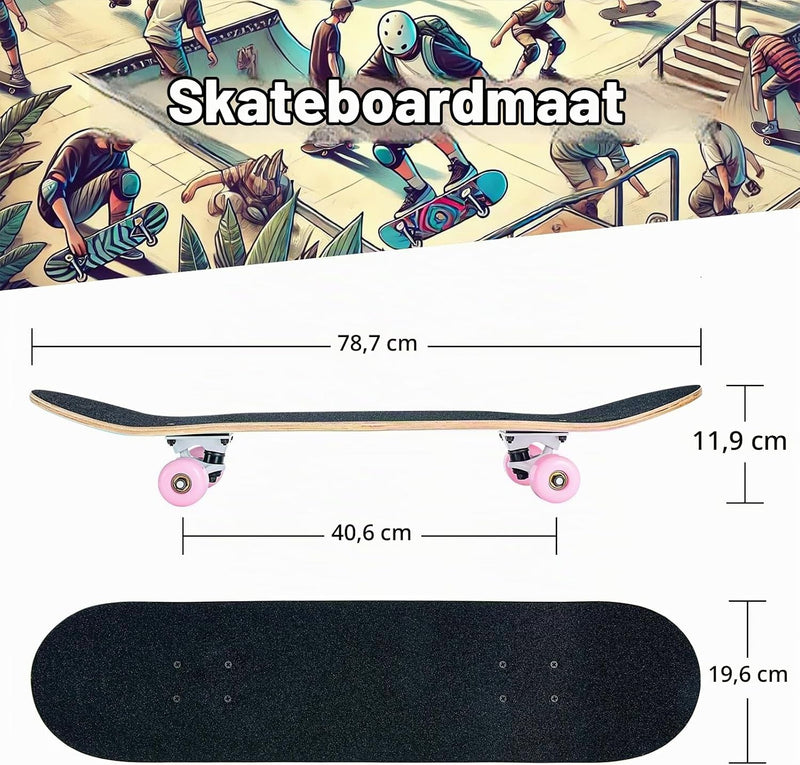 Laden Sie das Bild in Galerie -Viewer, Compleet skateboard 70 x 20 cm met 8-laags esdoorn deck en ABEC-11 lagers – double kick skateboard
