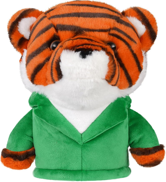 Pluche golfclubhoes met tijger in groene jas voor drivers tot 460cc – dierenheadcover – golfcadeau
