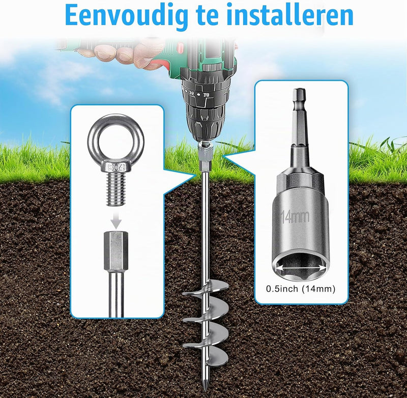 Laden Sie das Bild in Galerie -Viewer, Grondankers 6 stuks 47 cm heavy duty met vaste ring – trampoline ankers – stormankers
