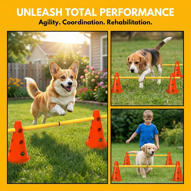Chargez l'image dans la visionneuse de la galerie, Agility hindernisset met 10 kegels en 5 verstelbare stangen oranje – hondentraining – sporthorden
