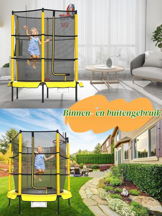 Kindertrampoline 145 cm met veiligheidsnet en verstelbare basketbalmand – trampoline – indoor outdoor