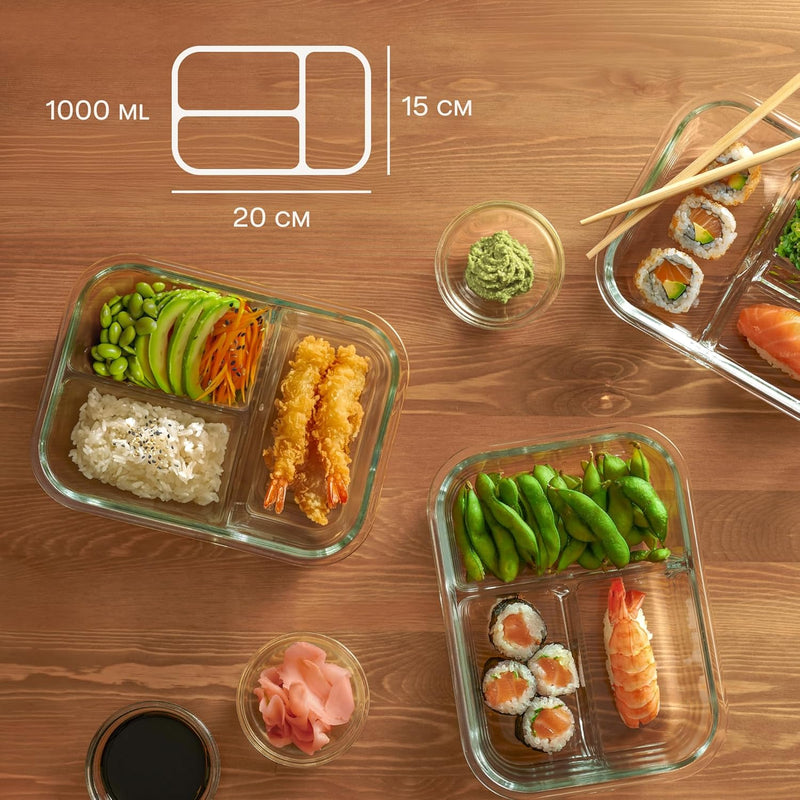 Chargez l'image dans la visionneuse de la galerie, Glazen meal prep bakjes set van 2 met 3 vakken
