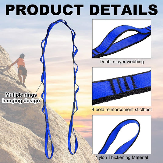 Sangles de suspension Daisy Chain 2 pièces 180 cm avec 12 boucles bleues – sangles en nylon réglables – accessoires de yoga aérien