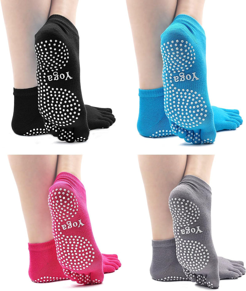Load image into Gallery viewer, Dames Yoga Sokken Antislip Sportsokken Met Rubberen Zolen, Dames Teen Sokken Voor Pilates Yoga Dans Gym Vechtsporten, 4 paar
