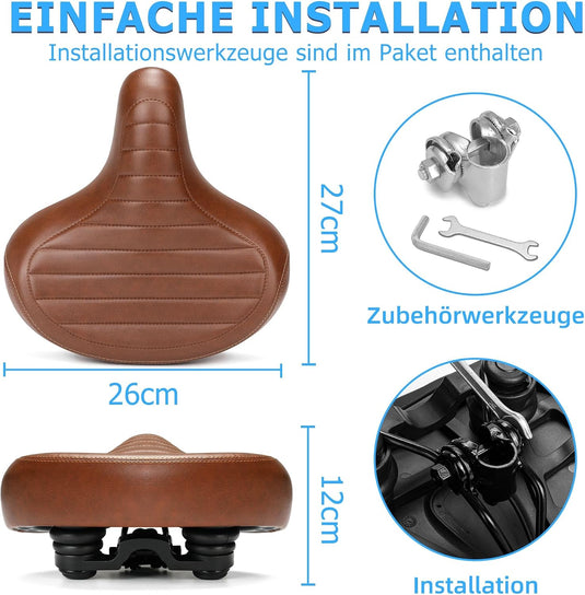 Breed comfortabel fietszadel bruin met dubbele vering