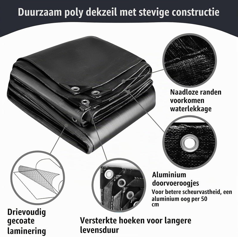 Laden Sie das Bild in Galerie -Viewer, Waterdicht afdekzeil 2 x 4 meter 260 g/m² met ogen zwart – PE dekzeil – beschermzeil
