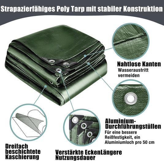 Waterdicht afdekzeil 2 x 6 meter 120 g/m² met ogen – PE dekzeil – beschermzeil