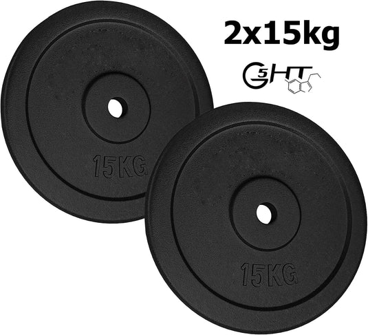 G5 HT SPORT Halterschijven van gietijzer, gatdiameter: 25 mm, voor sportschool en thuisgymnastiek, 0,5 tot 20 kg, voor halters en lange halters