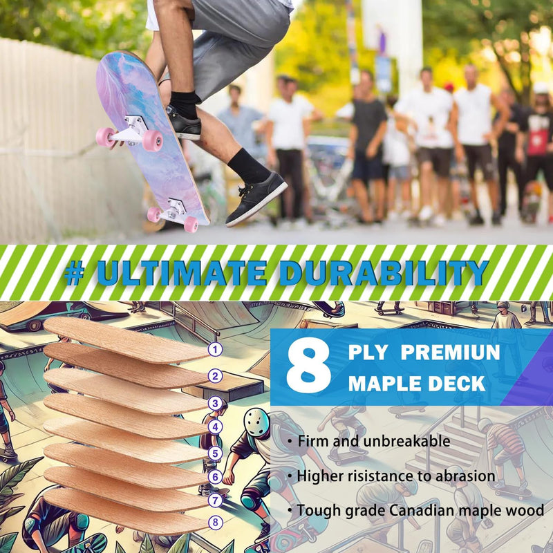 Laden Sie das Bild in Galerie -Viewer, Compleet skateboard 70 x 20 cm met 8-laags esdoorn deck en ABEC-11 lagers – double kick skateboard
