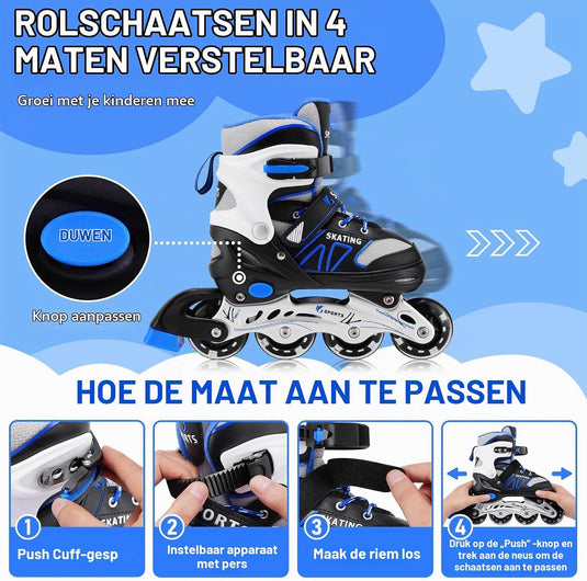 Verstelbare inline skates voor kinderen maat 32-36 met lichtgevende wielen – beginners rolschaatsen blauw