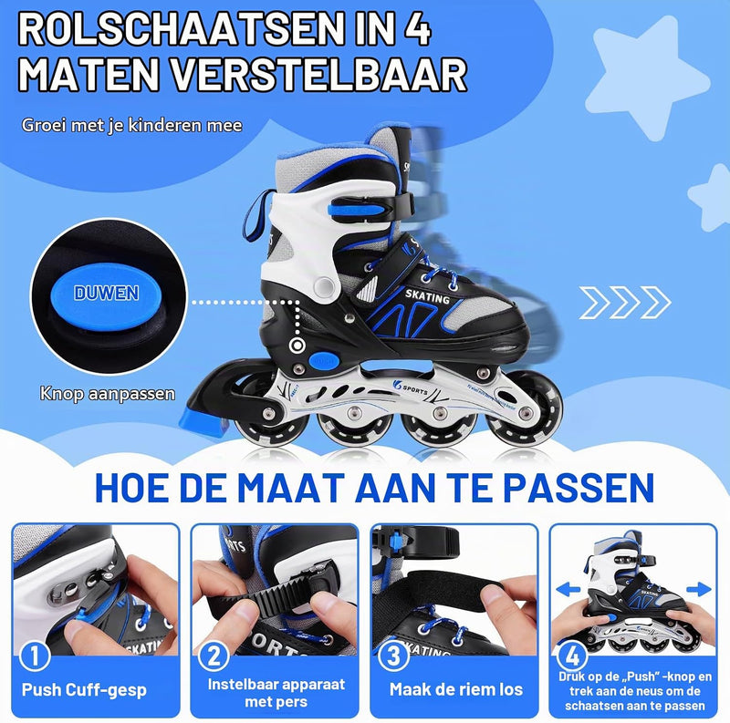 Carica immagine in Galleria Viewer, Verstelbare inline skates voor kinderen maat 32-36 met lichtgevende wielen – beginners rolschaatsen blauw
