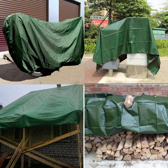 Waterdicht afdekzeil 4 x 5 meter 180 g/m² met ogen groen-zilver – PE dekzeil – beschermzeil