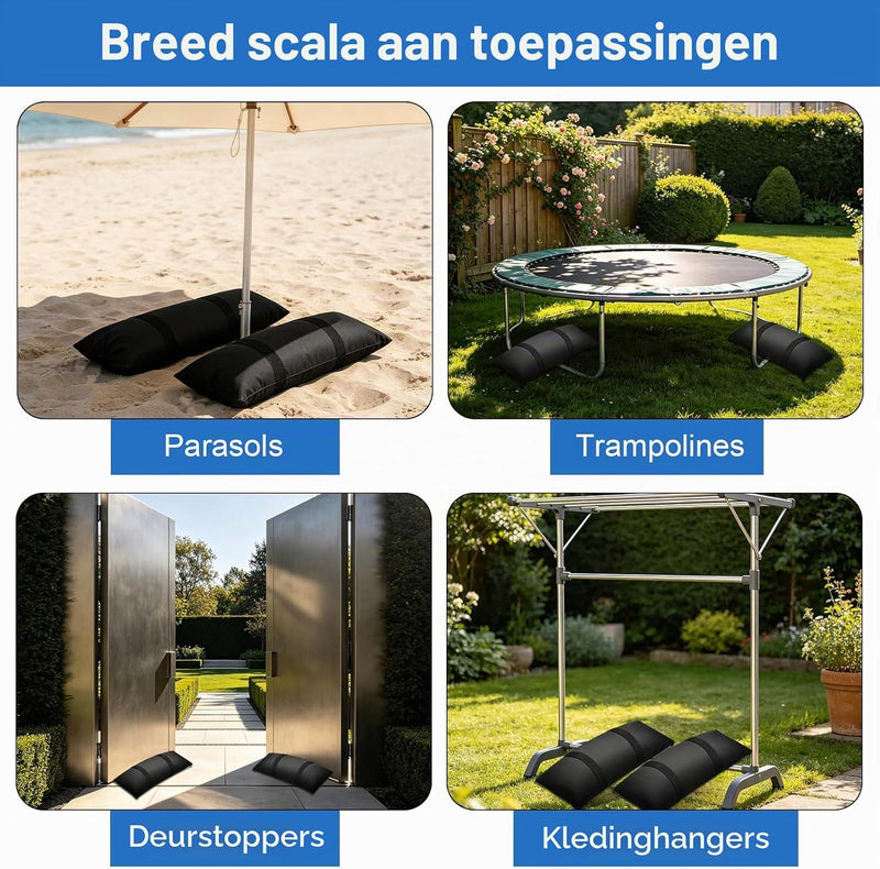 Chargez l'image dans la visionneuse de la galerie, Verzwaringszakken 2 stuks 70 x 25 cm vulbaar tot 20 kg – zandzakken – outdoor gewichten
