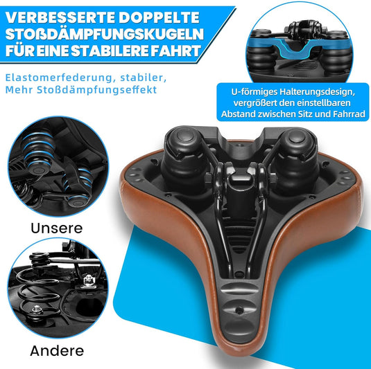 Breed comfortabel fietszadel bruin met dubbele vering