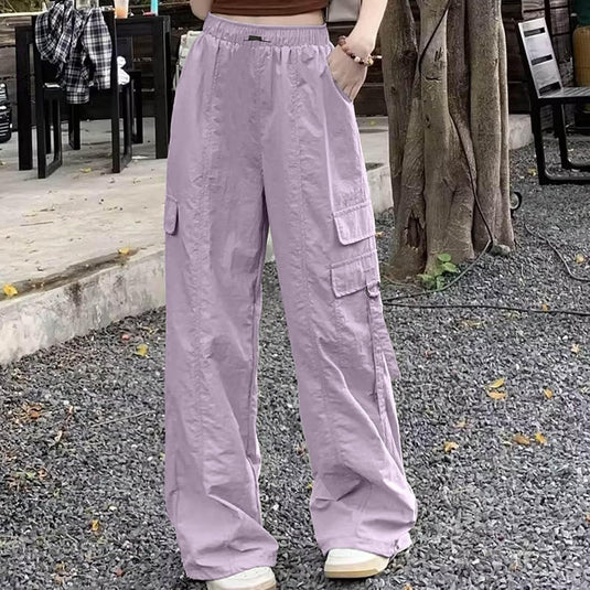 Dames baggy cargobroek met wijde pijpen trekkoord en zakken – streetwear broek – joggingbroek