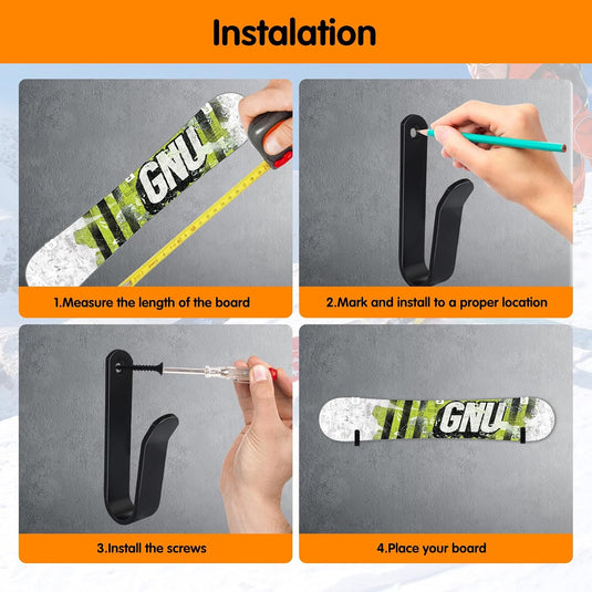 Board wandhouders 4 stuks van metaal zwart – horizontale skateboard snowboard longboard houders