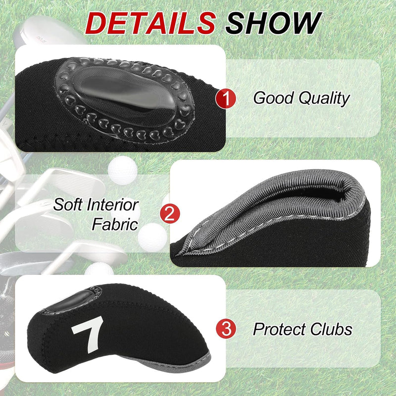 Laad afbeelding in Galerijviewer, Golfclub beschermhoezen 10 stuks zwart neopreen – genummerde ijzerhoezen – golf headcovers voor golfset en golftas
