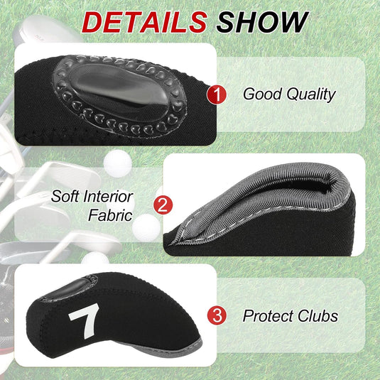 Golfclub beschermhoezen 10 stuks zwart neopreen – genummerde ijzerhoezen – golf headcovers voor golfset en golftas