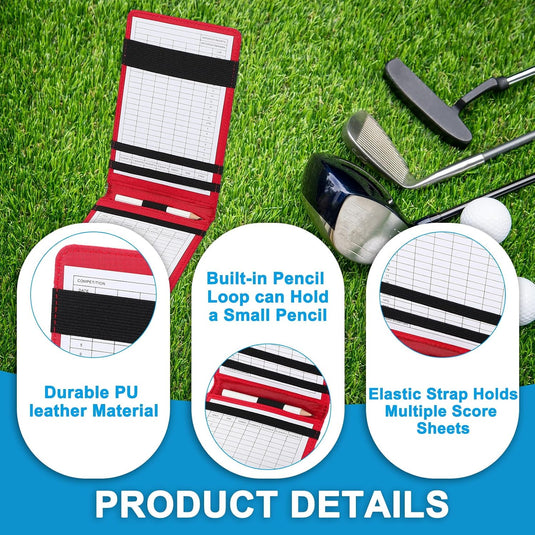 Golf-Scorekartenhalter aus PU-Leder, 18 x 11 cm, mit 4 Scoreblättern – Yardage-Büchlein – Golf-Score-Aufzeichnung