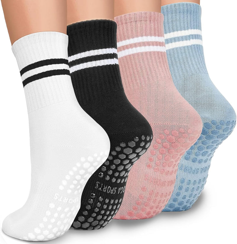 Carica immagine in Galleria Viewer, Antislip sokken dames 4 paar maat 35-40 met siliconen grip – yoga pilates trampoline sokken
